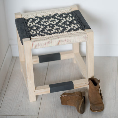 Tabouret Tissé Vintage Vert - Vanité Chic - Parfait état - 00810